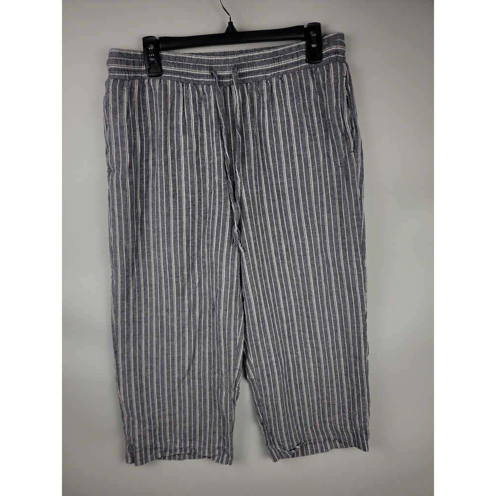 Rafaella Womens Striped Cropped Pants Wide Leg Drawstring Waist Size L G4-stroke